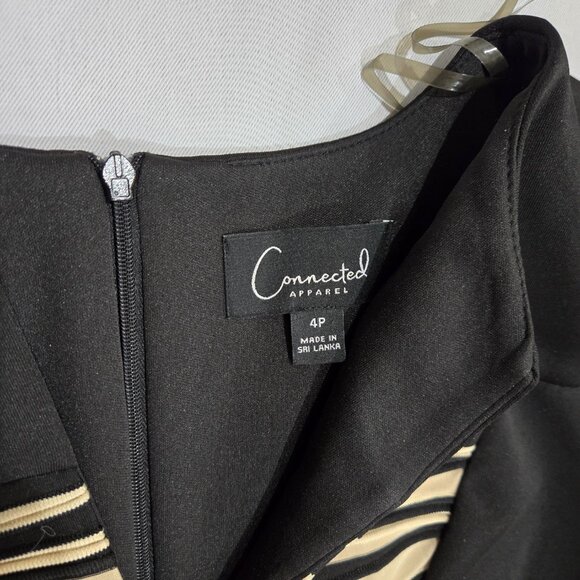 NWOT CONNECTED Apparel black with tan stripes dress size 4P - Picture 2 of 7